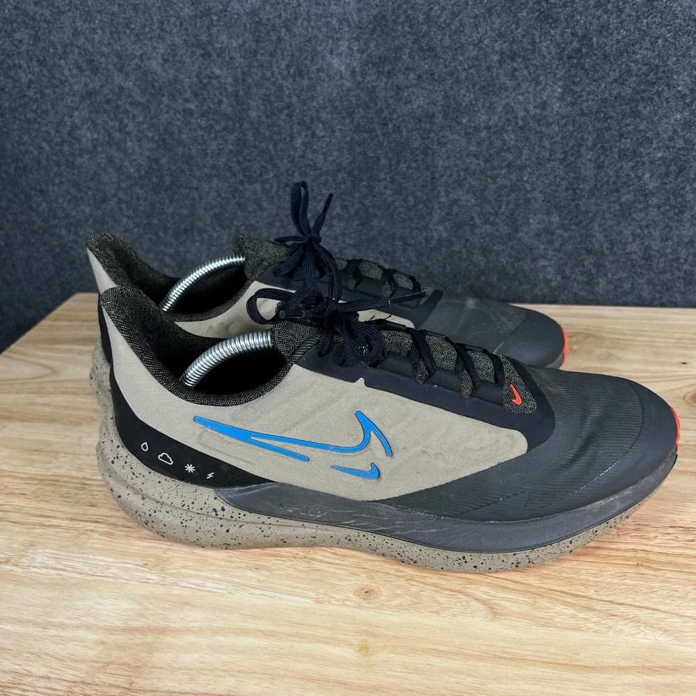 Nike Air Winflo 9 Shield Mens Running Shoes Khaki Black Blue DM1106-200 Size 11